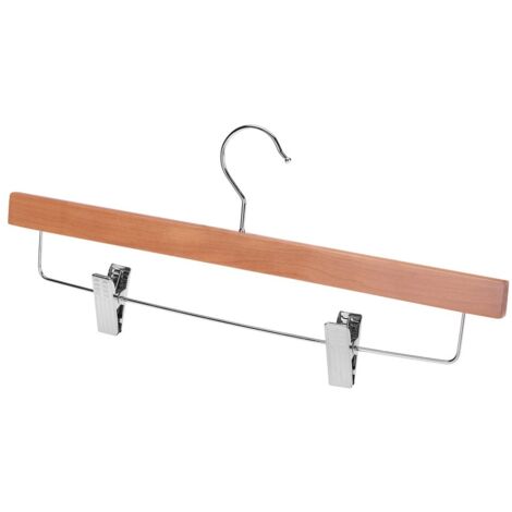 Kleiderbügel aus Holz mit Clips PABLO, 1 Stück, für Kleidung, Hosen, Röcke, mit Metallquerstange