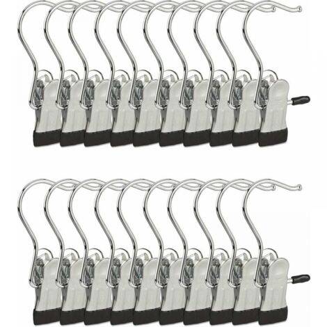 Kleiderbügel-Clip aus Metall, Gummihaken-Set, 20 Stück (HxBxT): 11,5x5x2 cm, silber/schwarz
