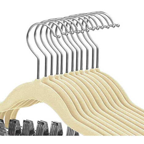 Kleiderbügel mit verstellbaren Clips [Reisekleiderbügel] Rutschfeste Samtoberfläche für Hosen, Kleider, Hemden, 5/10 Stück, in Schwarz/Beige/Grau/Rosa