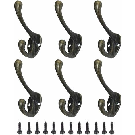 Kleiderhaken, 6 Stück, Vintage-Kleiderhaken, Metall-Garderobe, Retro-Haken für Hut, Kleidung, Wandhaken mit Schrauben, Bronze, Einheitsgröße
