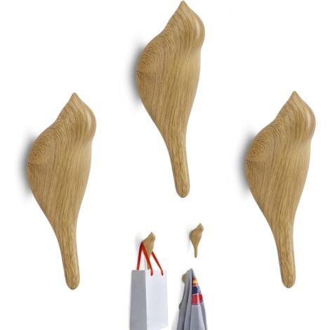 MEMKEY Kleiderhaken aus Holz, Wandhaken, Vogel-Wandhaken, multifunktionaler Kunstharz-Wandhaken, Vogelmuster zum Aufhängen von Mänteln, Handtüchern, Hüten, Taschen, Kunstharz, Holz, 3 Stück (Harz)