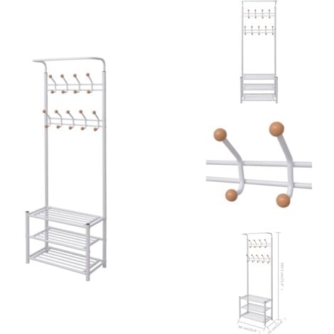 Kleiderhaken & Garderobenständer - Living Garderobe mit Schuhablage 68×32×182,5 cm Weiß