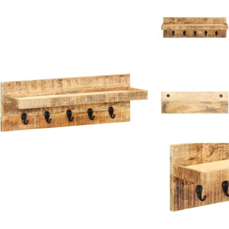 Kleiderhaken & Garderobenständer - Living Wandgarderobe 60 x 15 x 20 cm Raues Mango-Massivholz
