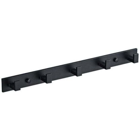 Kleiderhaken, Stange mit 4/5/6 Edelstahlhaken, Wandgarderobe, Mehrzweckhaken für Badezimmer, Küchen, Flure und Schlafzimmer, Innen- und Außenbereich, schwarz (5 Haken)