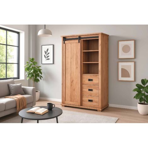 Kleiderschrank 100 x 45 x 175 cm Akazienholz massiv naturfarben ohne Baumkante LIAN 1