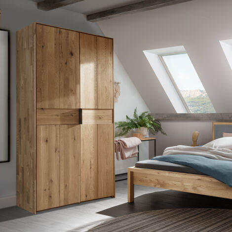 Kleiderschrank 104 cm breit modern im Landhausstil, Eiche massiv AVELLINO-137