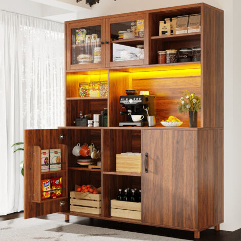 Kleiderschrank 120 x 40 x 185 cm mit LED-Beleuchtung, App-Steuerung, USB-Anschluss, MDF, Sicherheitsglas, walnussfarben