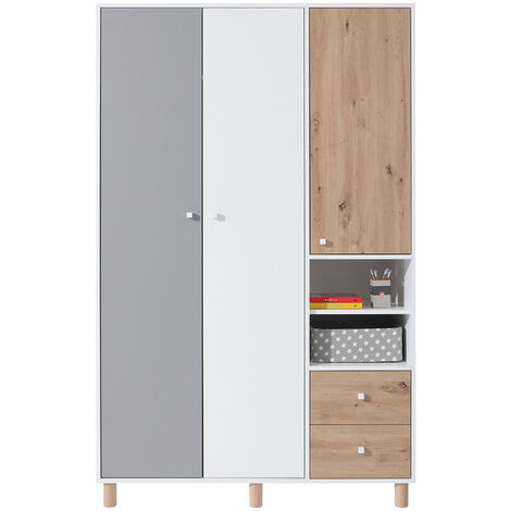 Kleiderschrank 120cm in weiß mit Eiche und grau FAIRFAX-133