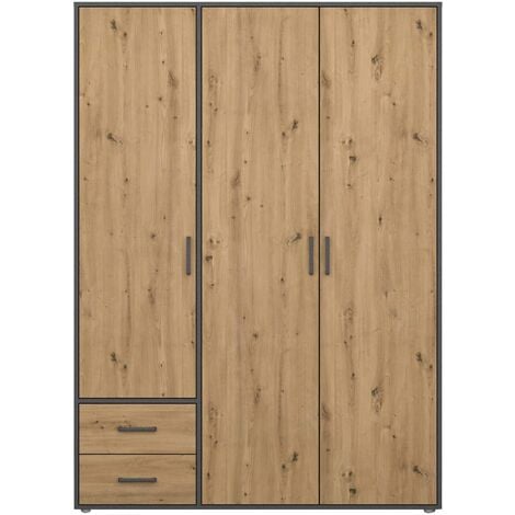 Kleiderschrank 140 cm Artisan Eiche - grau - VOYAGER - Die Möbelfundgrube