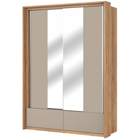 Kleiderschrank 159 cm mit Türdämpfung in Eiche mit beige ISPARTA-83