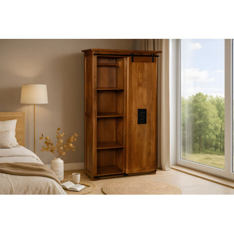 Kleiderschrank 175 x 100 x 45 cm Akazienholz massiv nussbaumfarben LIBRO