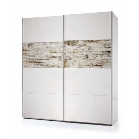 Kleiderschrank 180x63x200h cm mit 2 Schiebetüren hochglanzweiß – Vintage