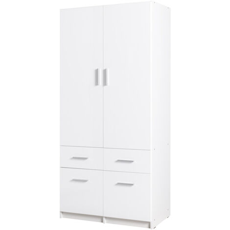 Kleiderschrank 2-türig, 92cm breit, weiß Hochglanz, SELAWIK-166