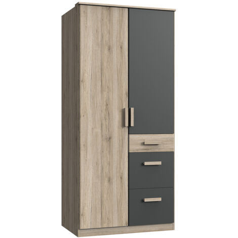 Kleiderschrank 2-türig in Eiche mit graphit CANTON-43