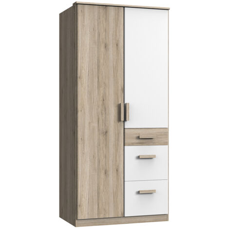 Kleiderschrank 2-türig in Eiche mit weiß CANTON-43