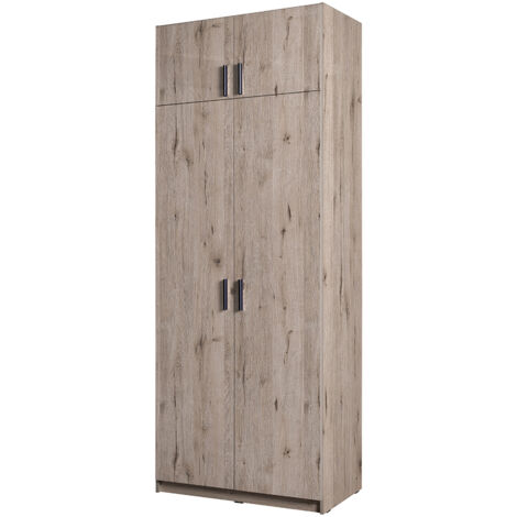 Kleiderschrank 2-türig mit Aufsatzschrank, 92cm breit, Eiche, SELAWIK-166