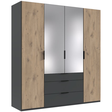 Kleiderschrank 200 cm breit inkl. Spiegel modern in grau mit Eiche BIELLA-43