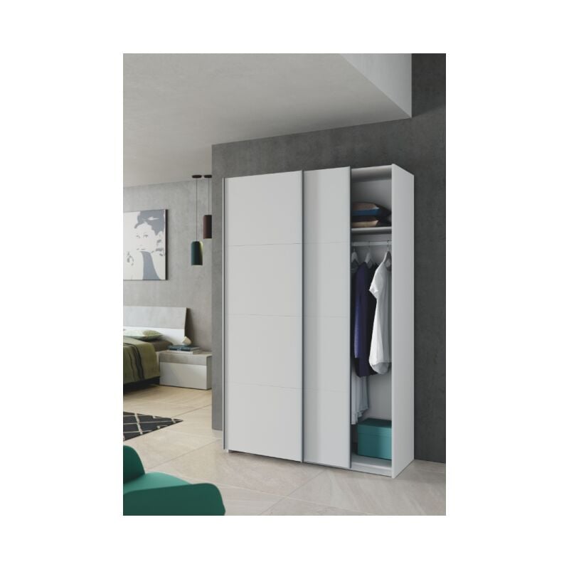 Kleiderschrank 120x200H cm mattweiß mit 2 Schiebetüren | weiß