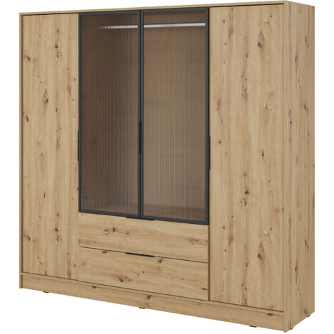 Kleiderschrank 206 cm in Eiche KNOCK-160 mit 2 Glastüren