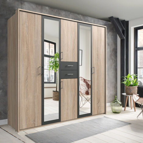 Kleiderschrank 228 cm in Eiche und graphit DUNMORE-43, inkl. Passepartout