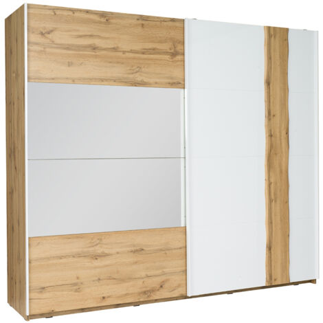 Kleiderschrank 250 cm in Eiche mit weiß und Baumkantenoptik WOOLER-166