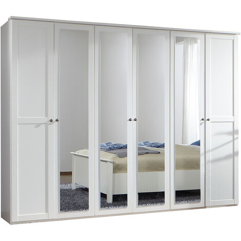 Kleiderschrank 270cm, 6-türig, weiß mit Spiegeltüren, CROPANI-43
