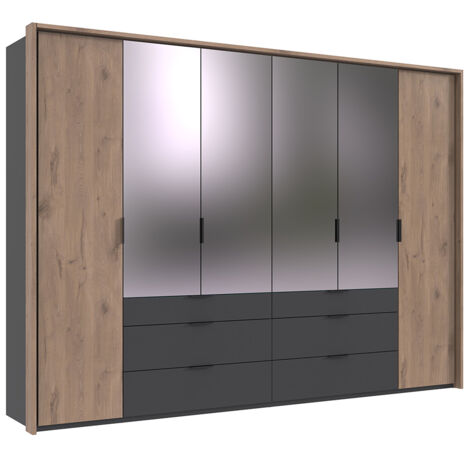 Kleiderschrank 304 cm inkl. Spiegel und Passepartoutrahmen in grau mit Eiche BIELLA-43
