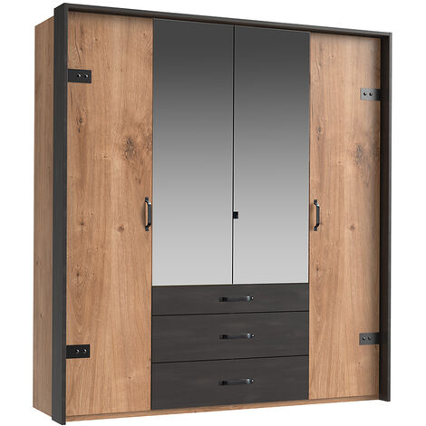 Kleiderschrank 4-trg., 200 cm, mit Passepartout, Eiche mit Stahl Nb., DAVENPORT-43