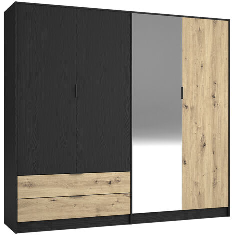 Kleiderschrank 4-türig, 220cm, graphit mit Eiche, UTRECHT-166