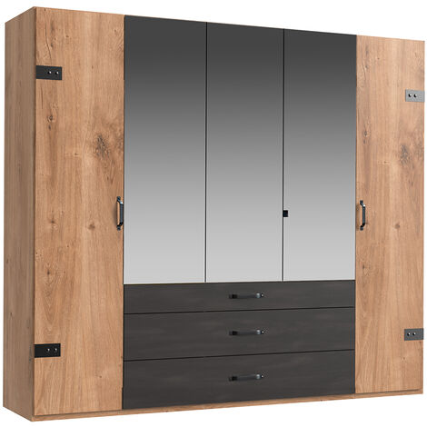 Kleiderschrank 5-trg., 250 cm, Eiche mit Stahl Nb., DAVENPORT-43
