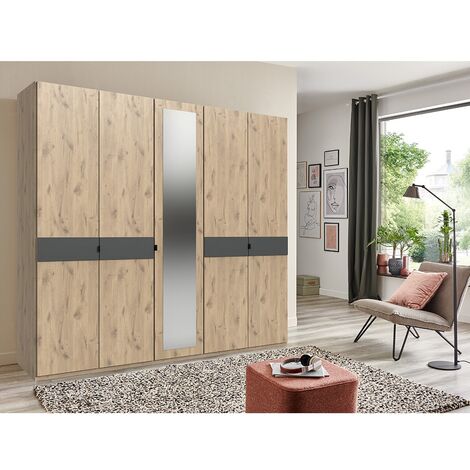 Kleiderschrank 5-türig 225 cm breit BRADFORD-43 Eiche mit graphit