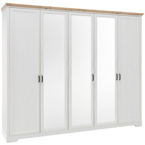 Kleiderschrank 5-türig 264 cm breit Pinie weiß mit Eiche JÜLICH-77