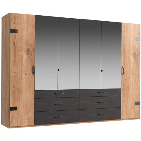 Kleiderschrank 6-trg., 300 cm, Eiche mit Stahl Nb., DAVENPORT-43