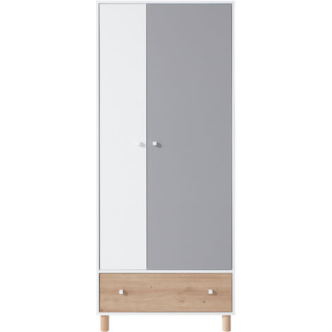 Kleiderschrank 80cm in weiß mit Eiche und grau FAIRFAX-133