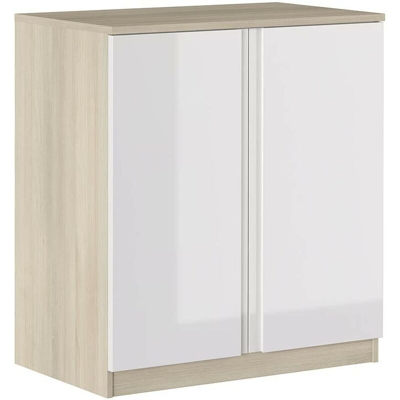 Kleiderschrank 87 cm Glänzend Weiß und Eiche mit zwei Türen Serie Oslo | Eiche und Weiß