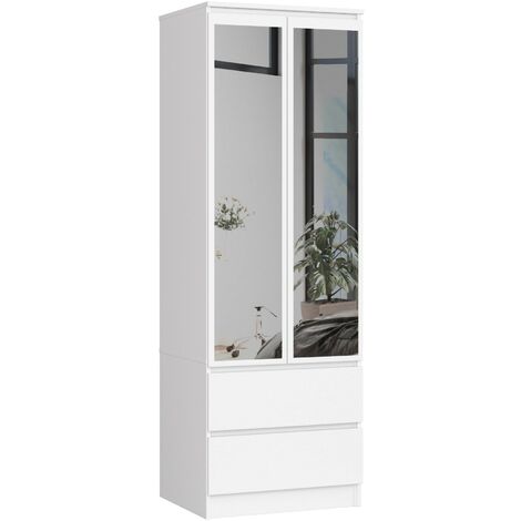 Kleiderschrank AKORD S60 mit Spiegel Weiß 60 cm 2 Türen 2 Schubladen Regal B60 x H180 x T51 cm