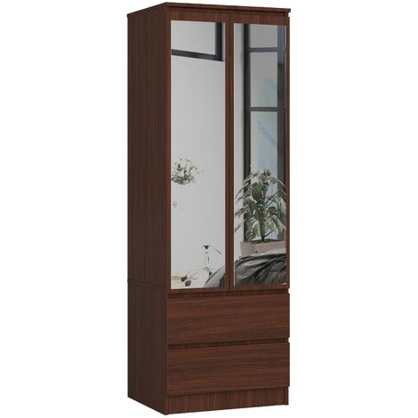 Kleiderschrank AKORD S60 mit Spiegel Wenge 60 cm 2 Türen 2 Schubladen Regal B60 x H180 x T51 cm
