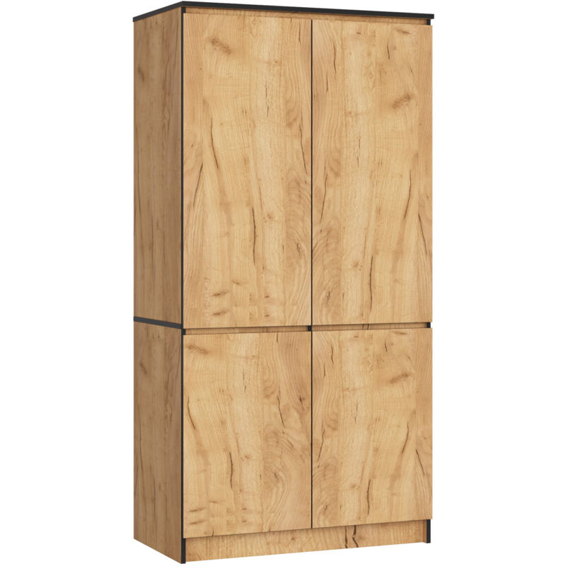 Akord - Kleiderschrank S90 Eiche Craft 90 Cm 4 Türen 4 Regalböden B90xh180xt51 Cm