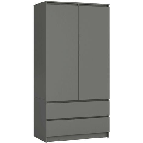 Kleiderschrank AKORD S90 Graphitgrau 90 cm 2 Türen 2 Schubladen 4 Ebenen B90 x H180 x T51 cm