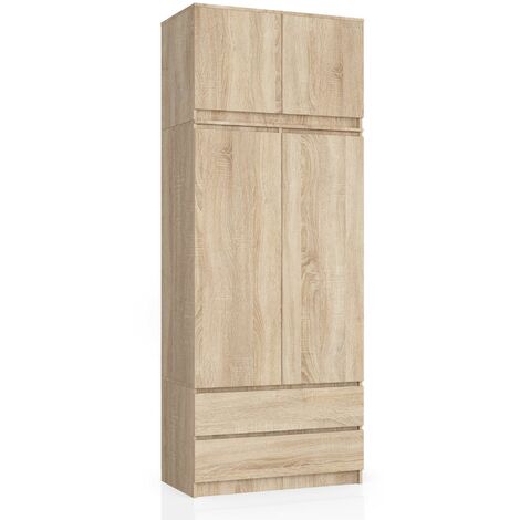 Kleiderschrank AKORD S90 mit Aufsatz Sonoma-Eiche 90 cm 2 Türen 2 Schubladen 6 Ebenen B90 x H234 x T51 cm