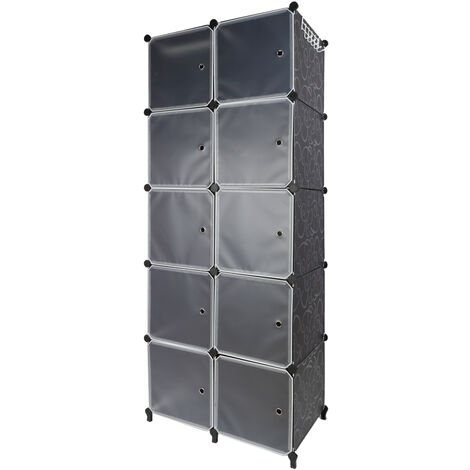 HALOYO Kleiderschrank aus 10 Würfeln, Kleiderschrank aus Kunststoff，Modulare Schrank Garderobenschrank Steckregalsystem Kunststoffschrank mit Türen & 1 Aufhängern, Schwarz und weiß