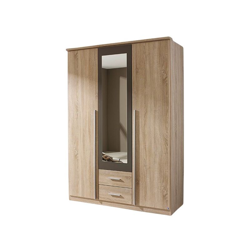 Kleiderschrank Basti 3-trg mit Spiegeltür braun - lavagrau B 136 cm - H 199 cm - T 56 cm