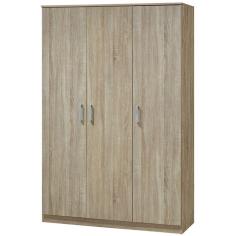 Kleiderschrank BERGAMA mit 3 Türen, Sonoma-Eiche, graue Griffe, zeitgenössischer und praktischer Stil