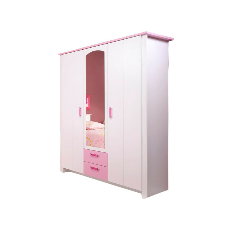 Kleiderschrank Biotiful 3-trg mit 1x Spiegel + 2 Schubladen weiß - rosa B 136 cm - Parisot