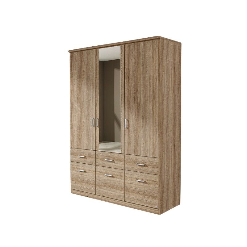 Kleiderschrank Dilan 3-trg mit Spiegel + 6 Schubladen braun B 136 cm - H 199 cm - T 56 cm