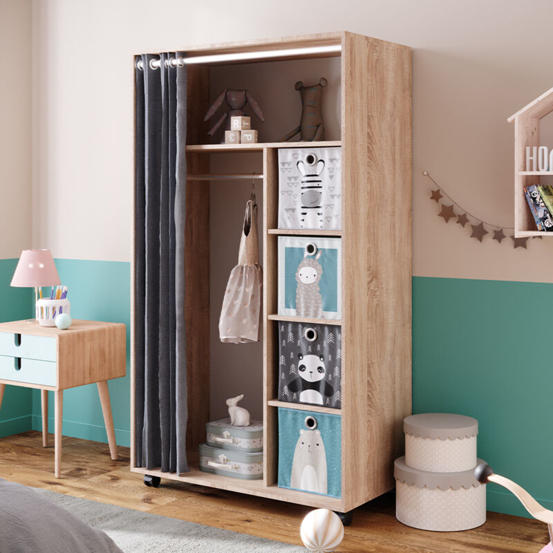 Vicco - Kleiderschrank Doros, Sonoma, 100 X 168 Cm Offen, Mit Rollen