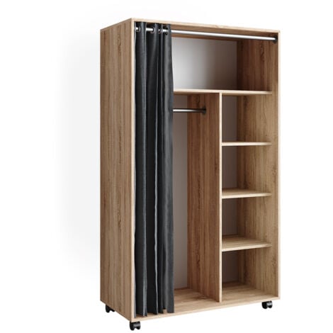 Kleiderschrank Doros, Sonoma, 100 x 168 cm offen, mit Rollen, Vicco