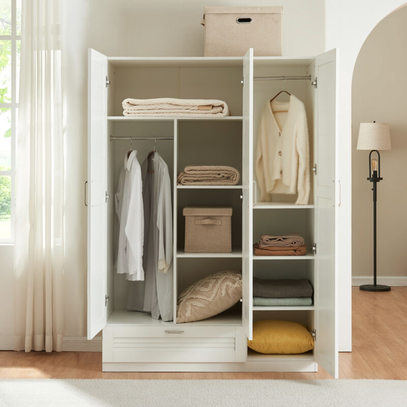 [en.casa] - Kleiderschrank Finning 176x120x52 Cm 1 Schublade Weiß