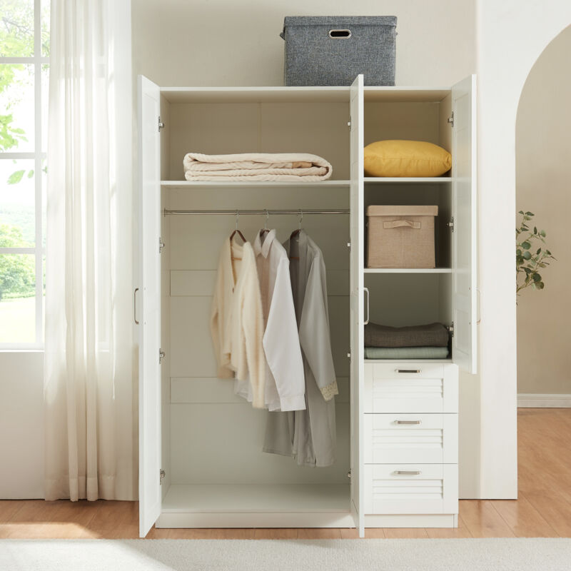 [en.casa] - Armoire de chambre Finning 4 étagères 3 tiroirs mdf 176 x 120 x 52 cm blanc