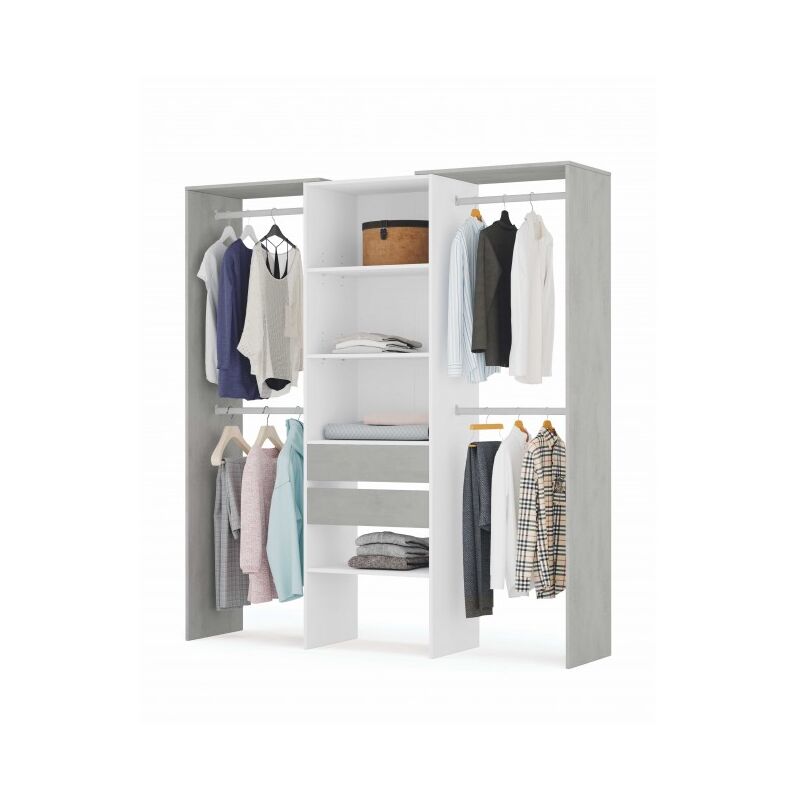 Kleiderschrank Garderobe 179xH202 cm Mattweiß und Zement | Zement/Weiß
